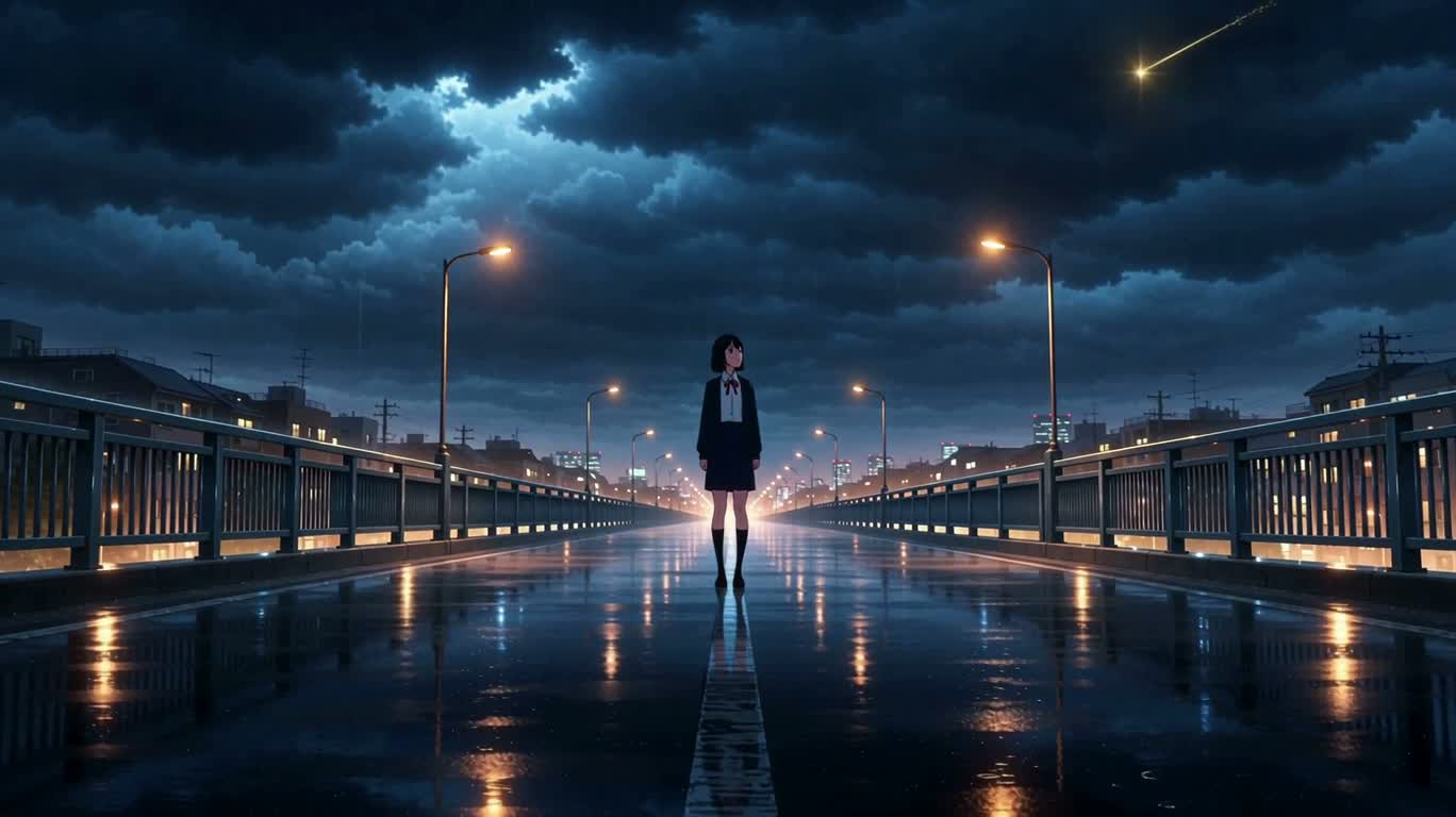 La jeune fille garde la dernière lumière des étoiles — AI video creation