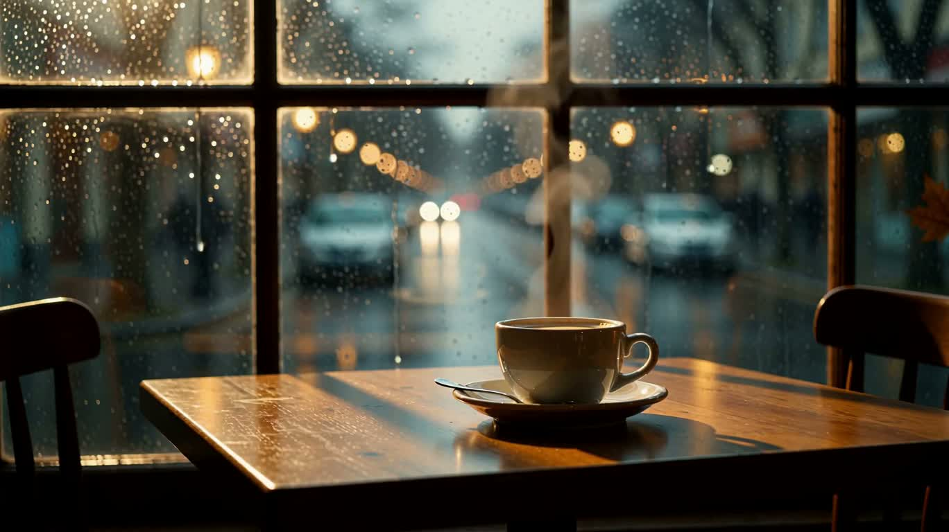 Café de la fenêtre pluvieuse