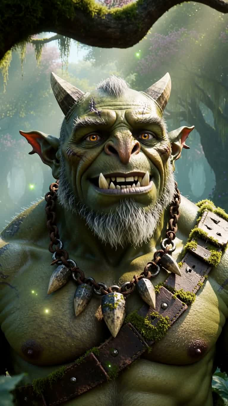Joyful Orc Portrait in a Fairy Tale Forest