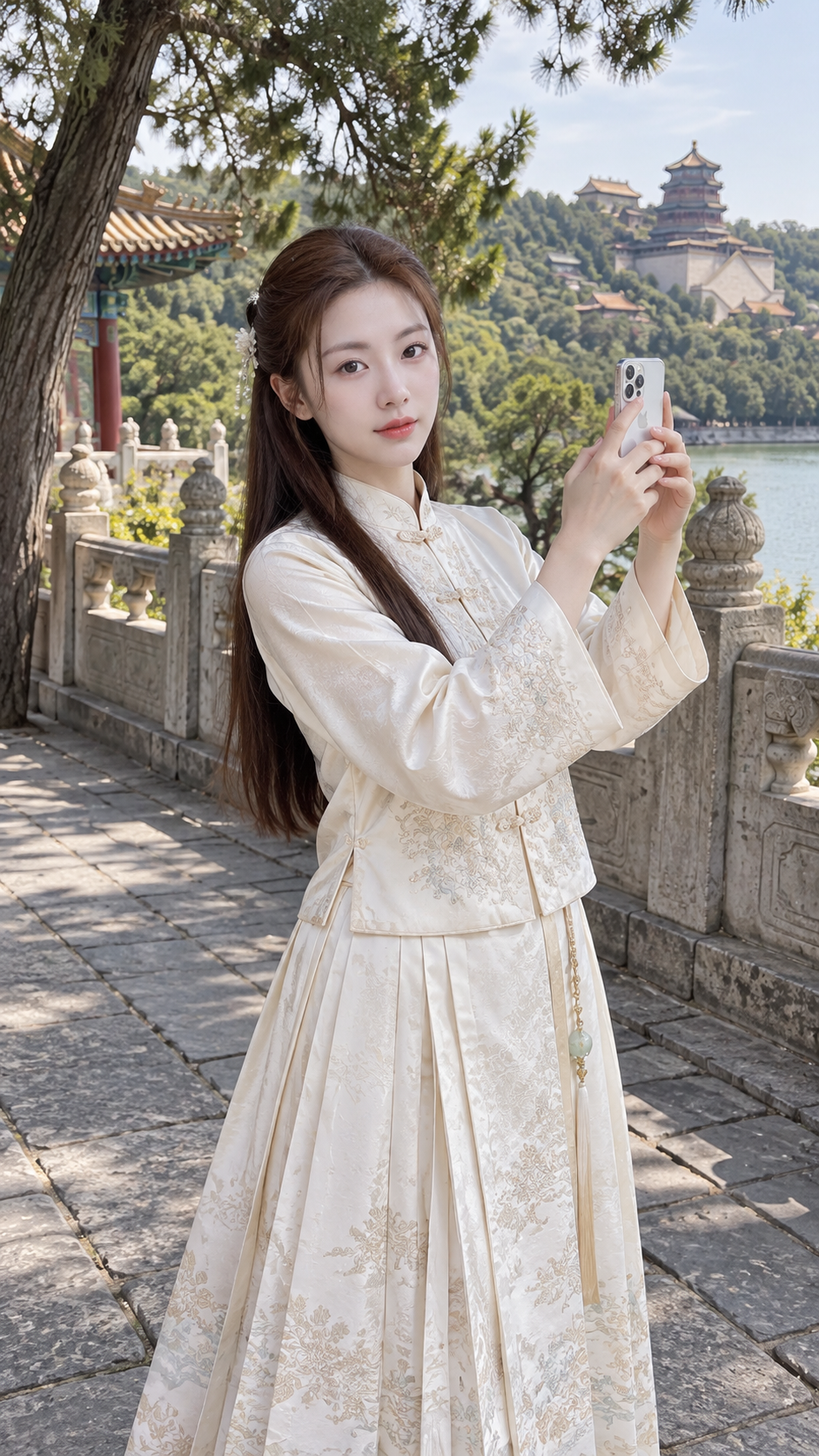 Retro satin mamian-skirt travel portrait
