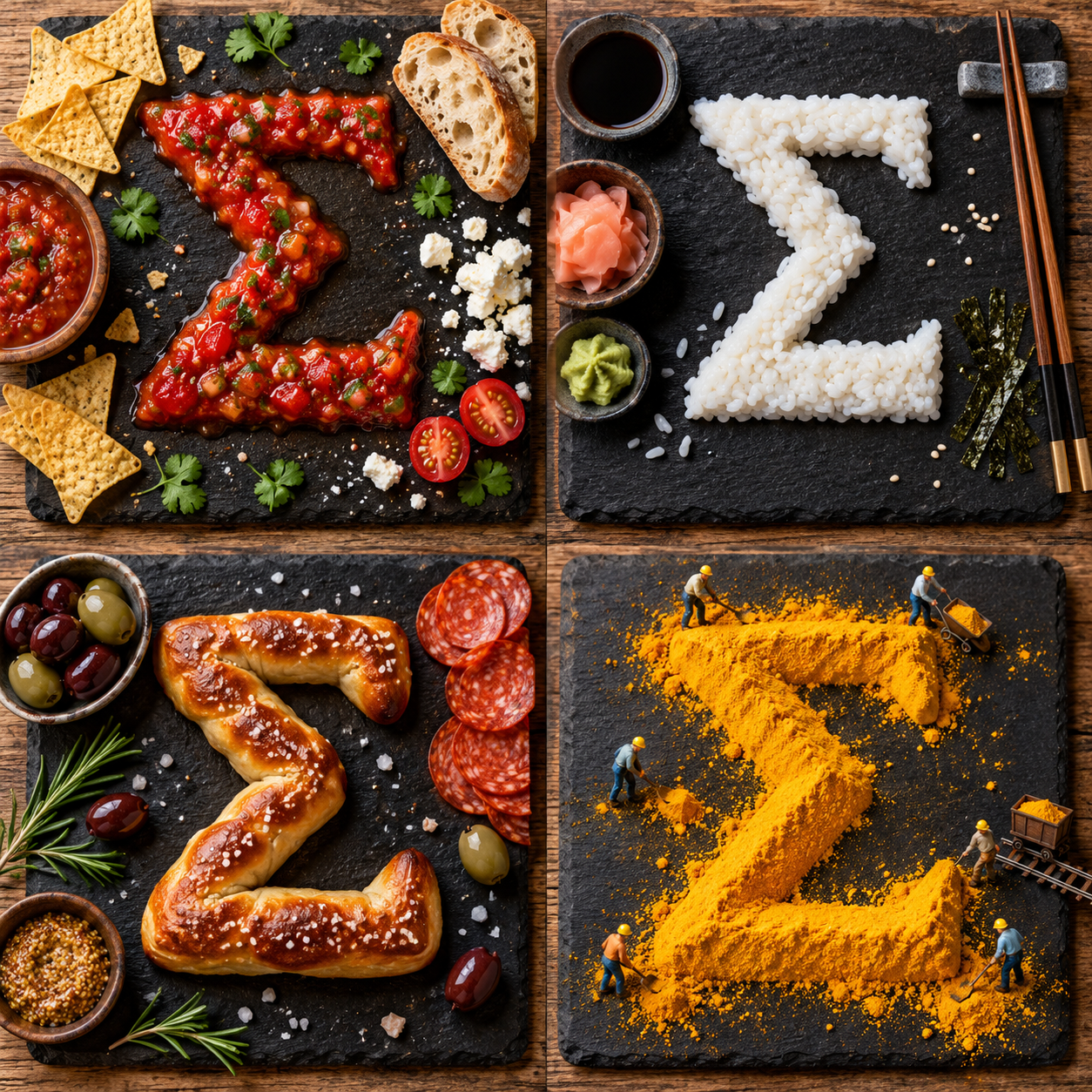 Quatre symboles de saveurs sur ardoise — AI image creation