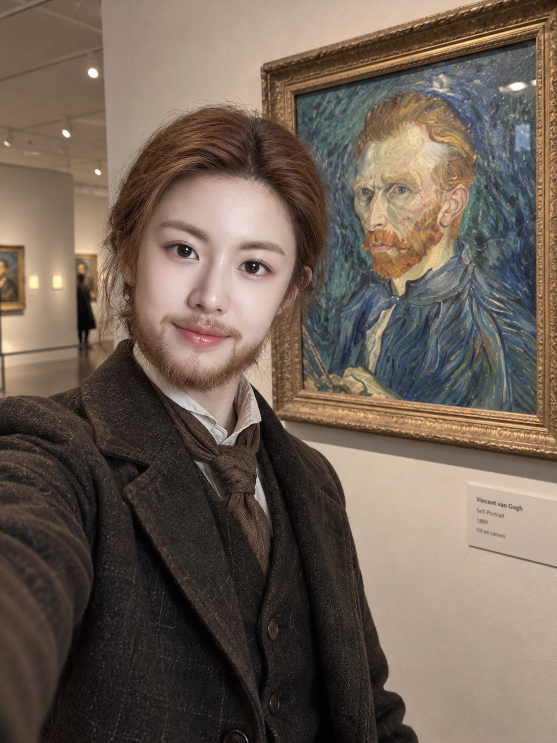 梵高造型的现代美术馆自拍