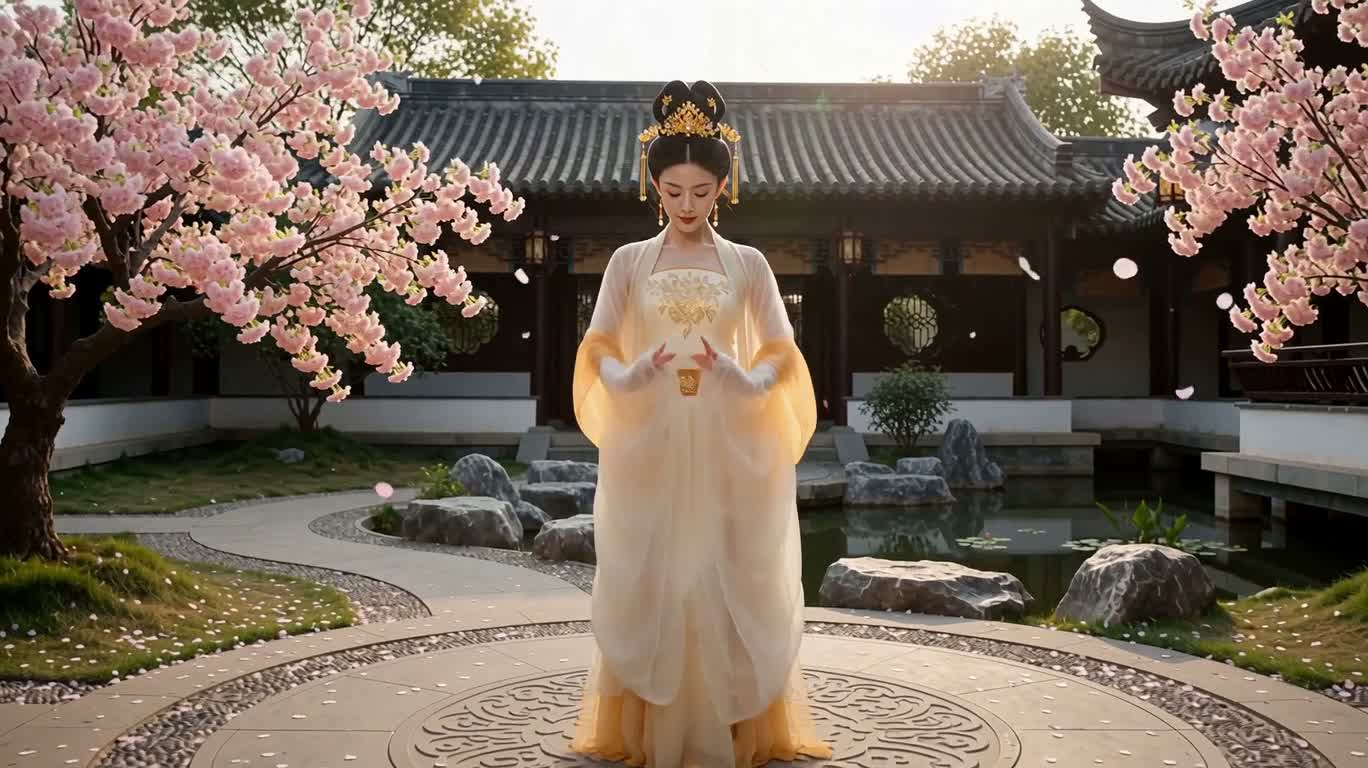 Silk-Sleeved Immortal Dance in a Cherry Blossom Courtyard