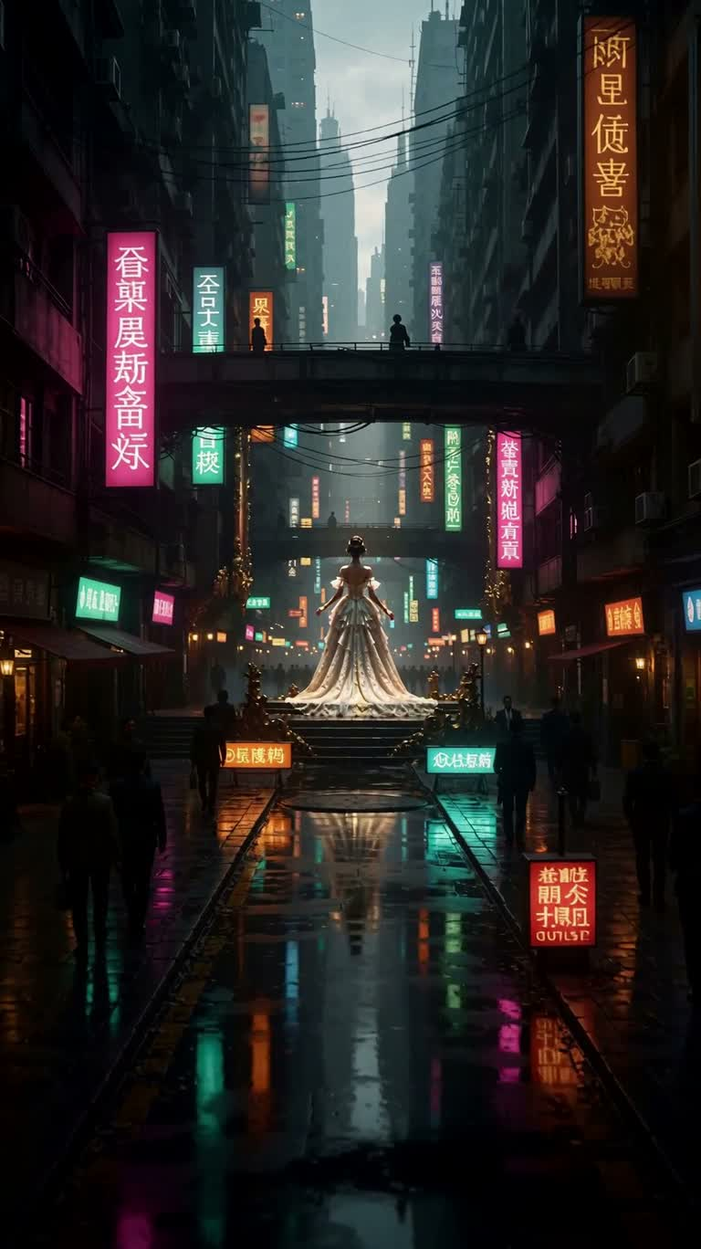 Rococo Cyberpunk City Portrait — AI video creation