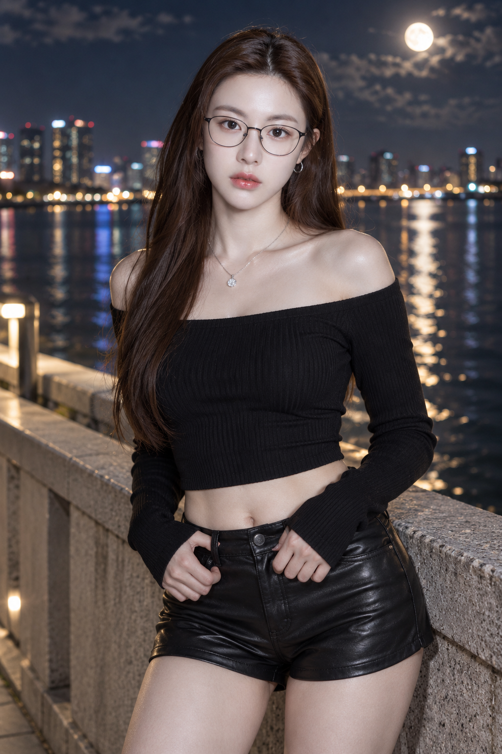 成年女性韩国时尚海滨夜景人像 — AI image creation