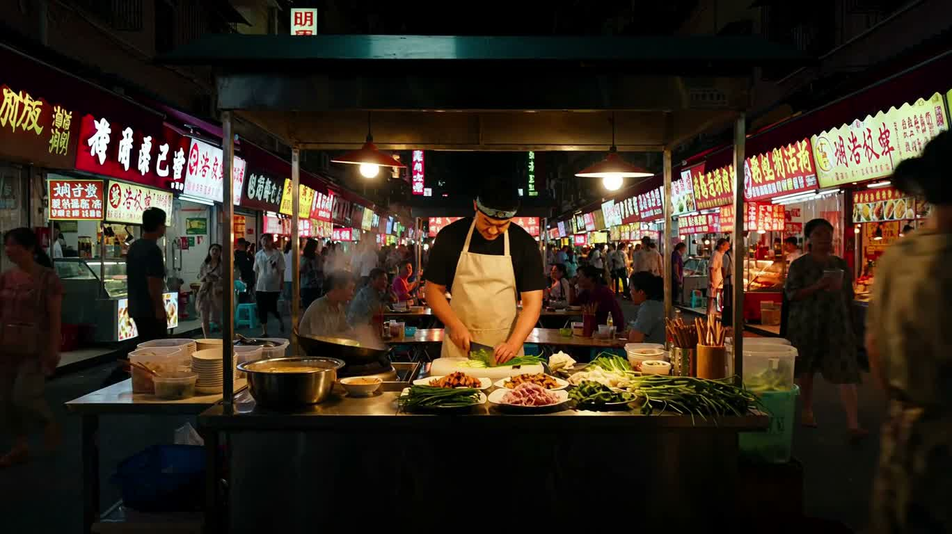 夜市炒锅到端盘