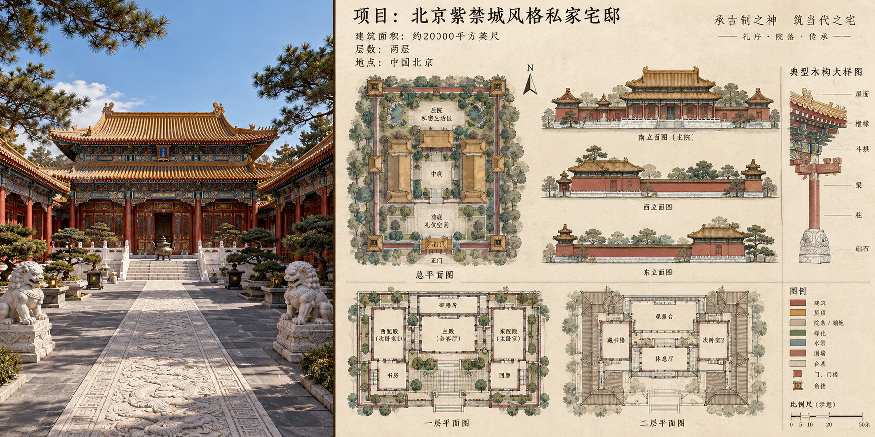 紫禁城風の私邸建築展示と図面