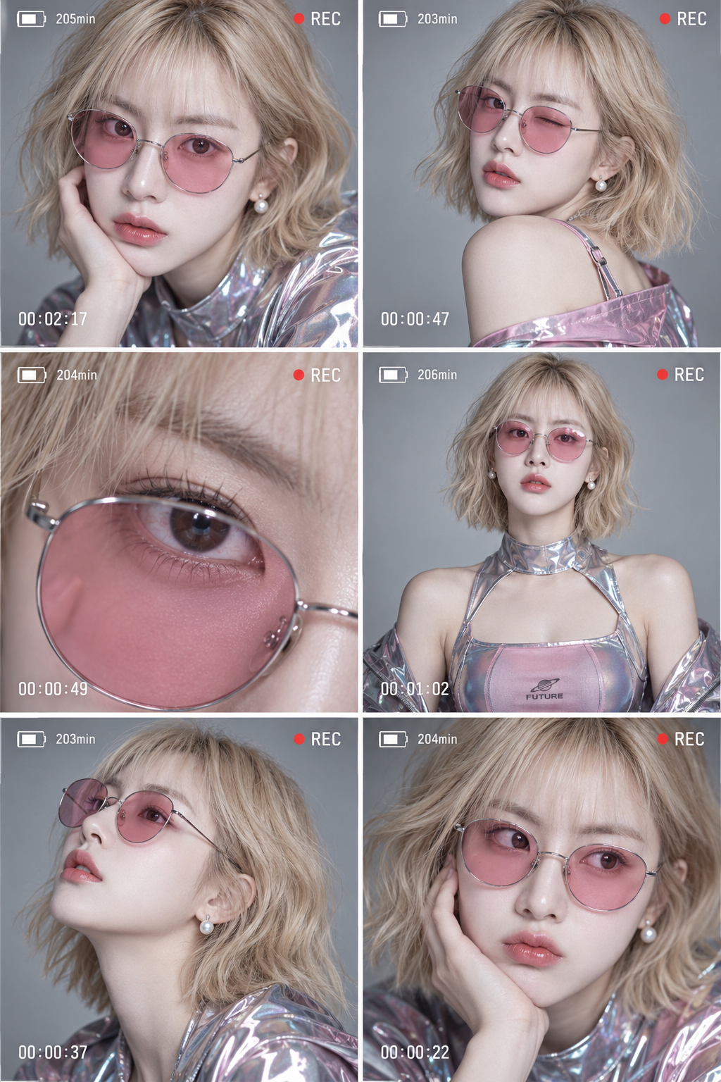 Collage de portraits de mode onirique VHS en six cases