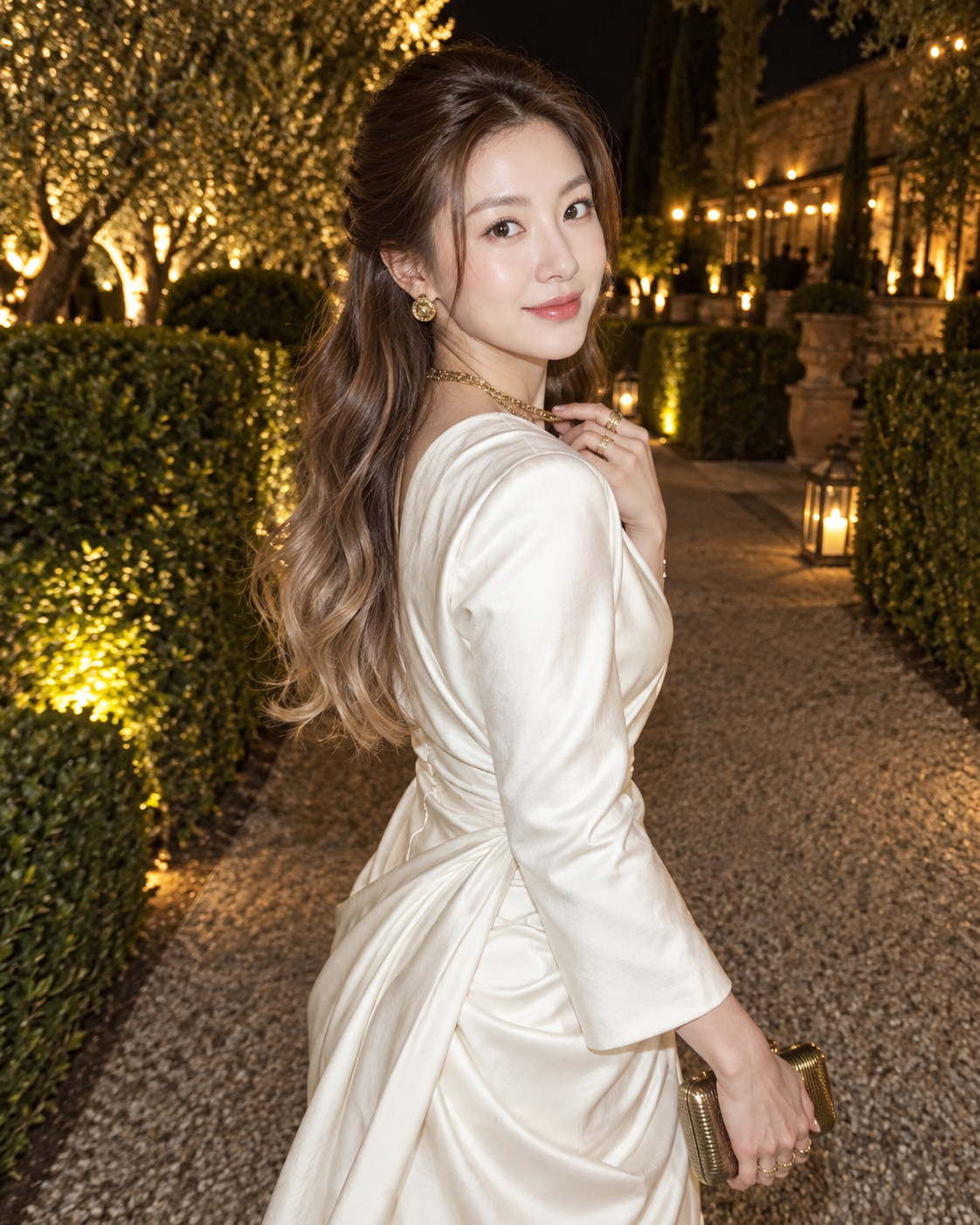 葡萄园俱乐部花园中的午夜白丝绸抓拍
