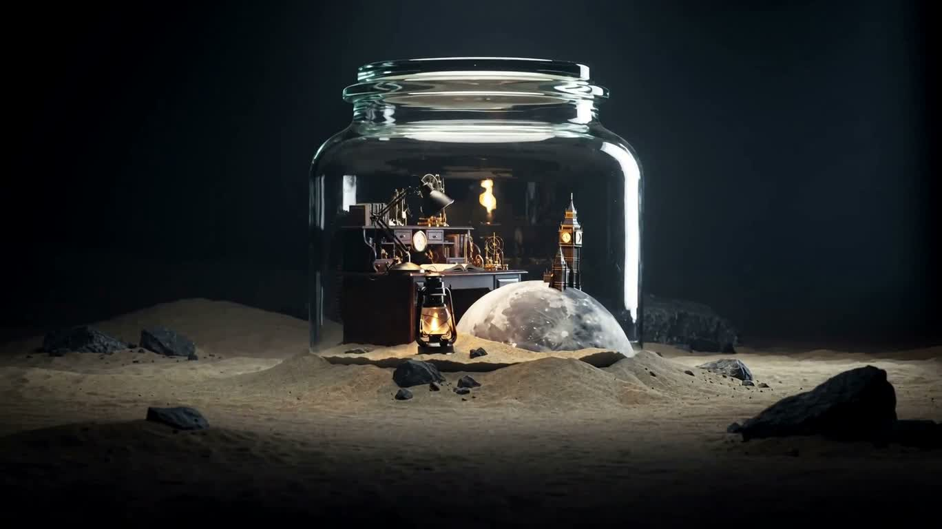 玻璃瓶中的蒸汽朋克月境 — AI video creation