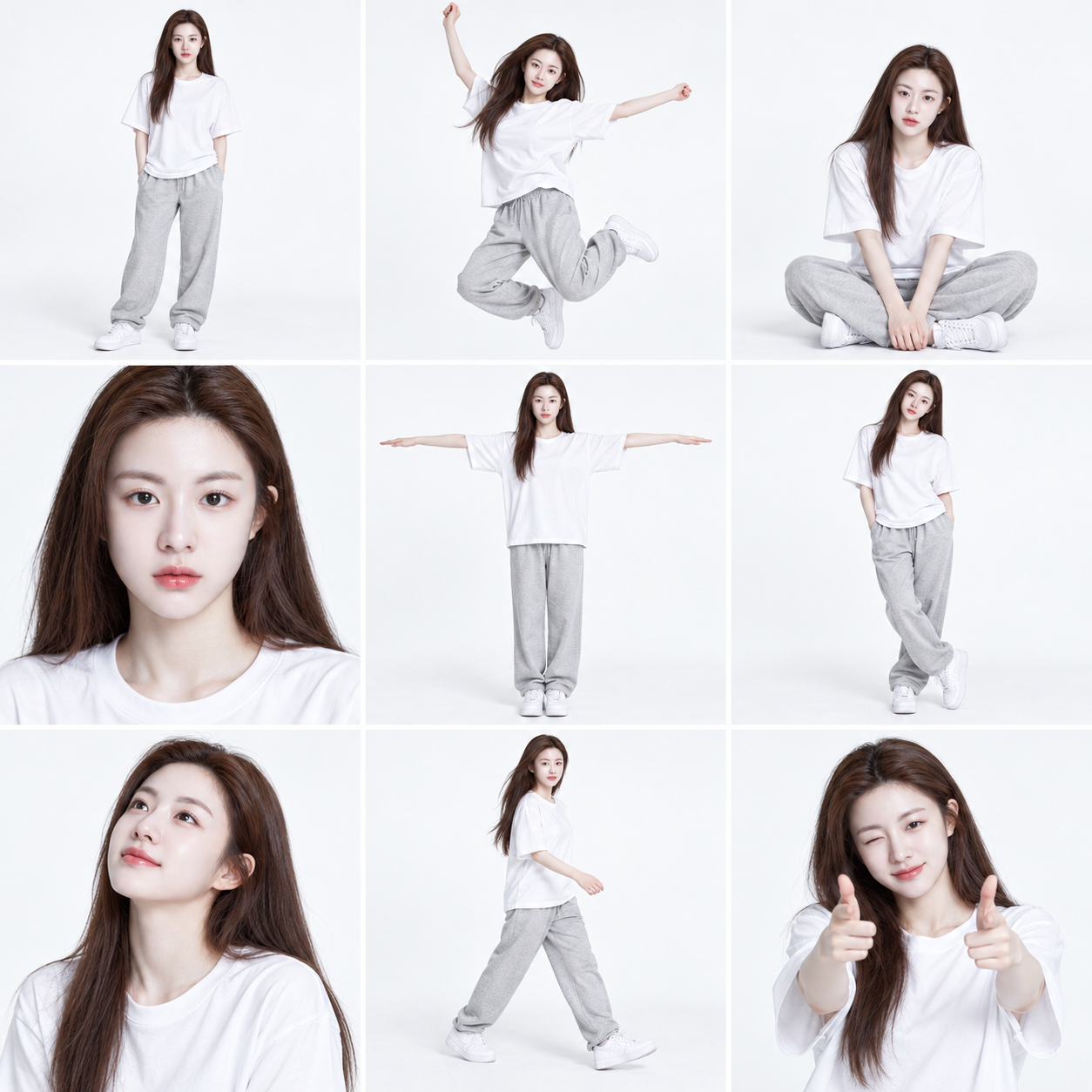 미니멀 화이트 스튜디오 9칸 그리드 청량 인물