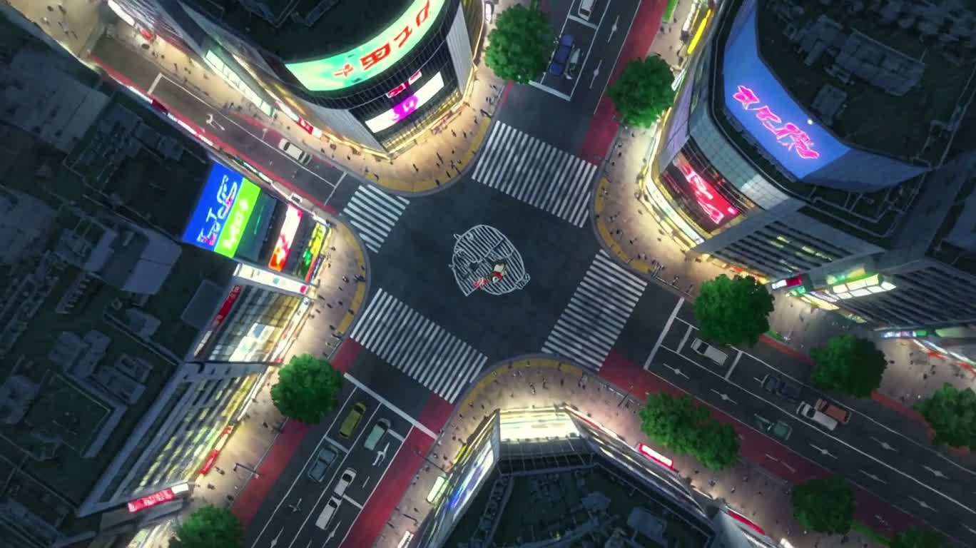 霓虹雨夜的空中相拥