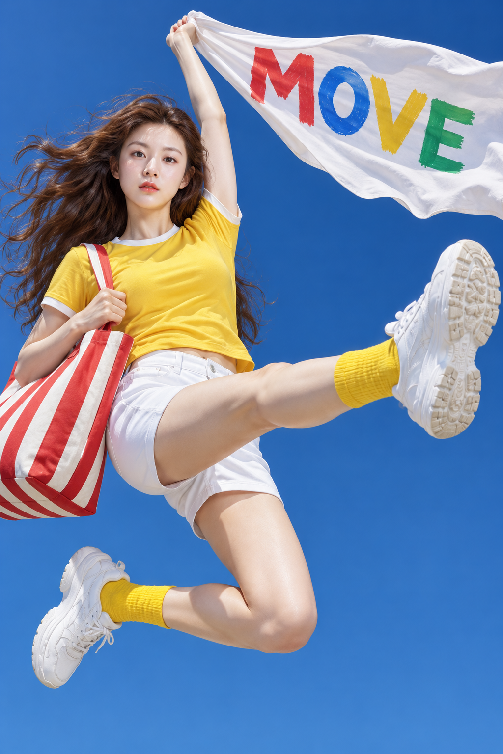 凌空跃舞艳阳少女 — AI image creation