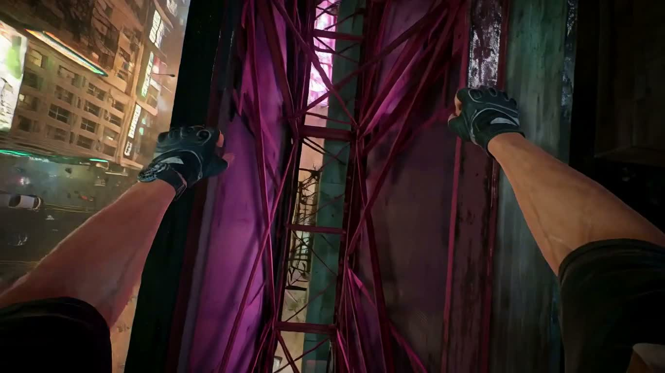 Parkour sur la ligne d'horizon néon