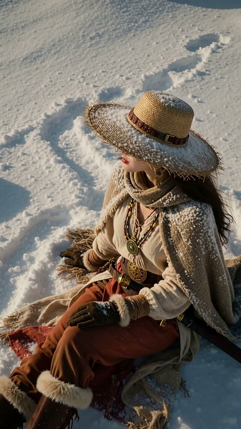 Chercheur de trésors hippie adulte en voyage hivernal dans le Nord — AI video creation