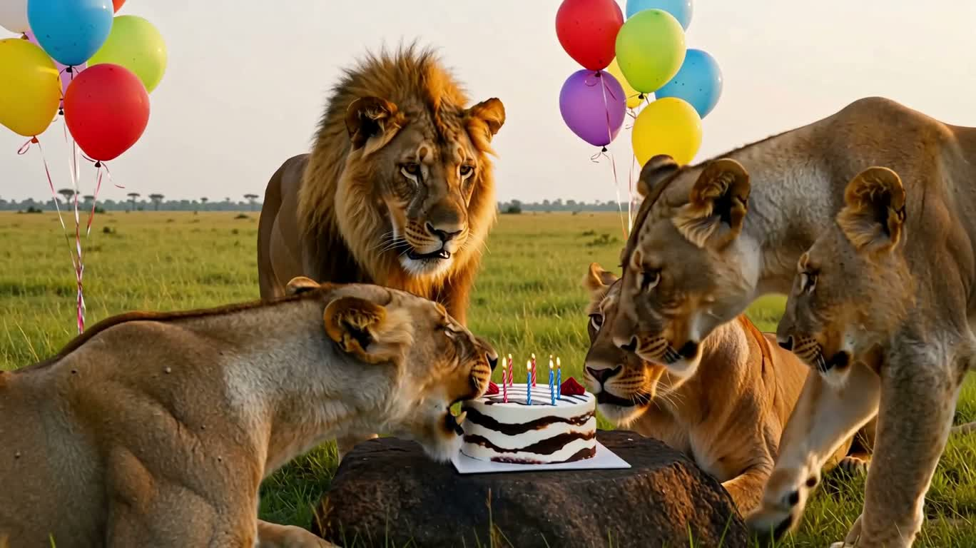 Anniversaire de la lionne du Serengeti — AI video creation