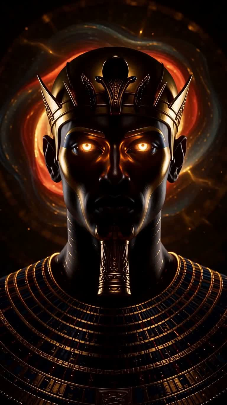 Portrait radieux en bronze de Rê, dieu du soleil — AI video creation