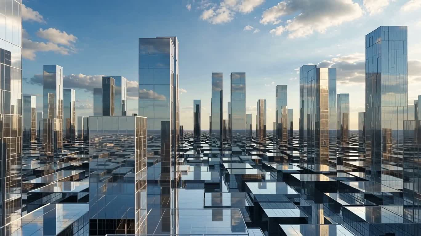 Cité de miroirs reflétant le ciel
