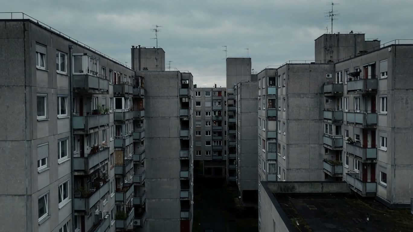 Brutalist Housing Complex Under a Gray Sky