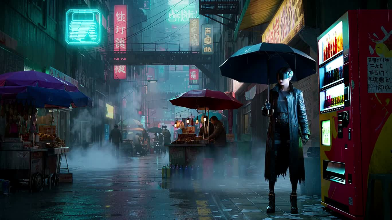 ネオン雨路地:プラズマブレード対スクラップスパイダー