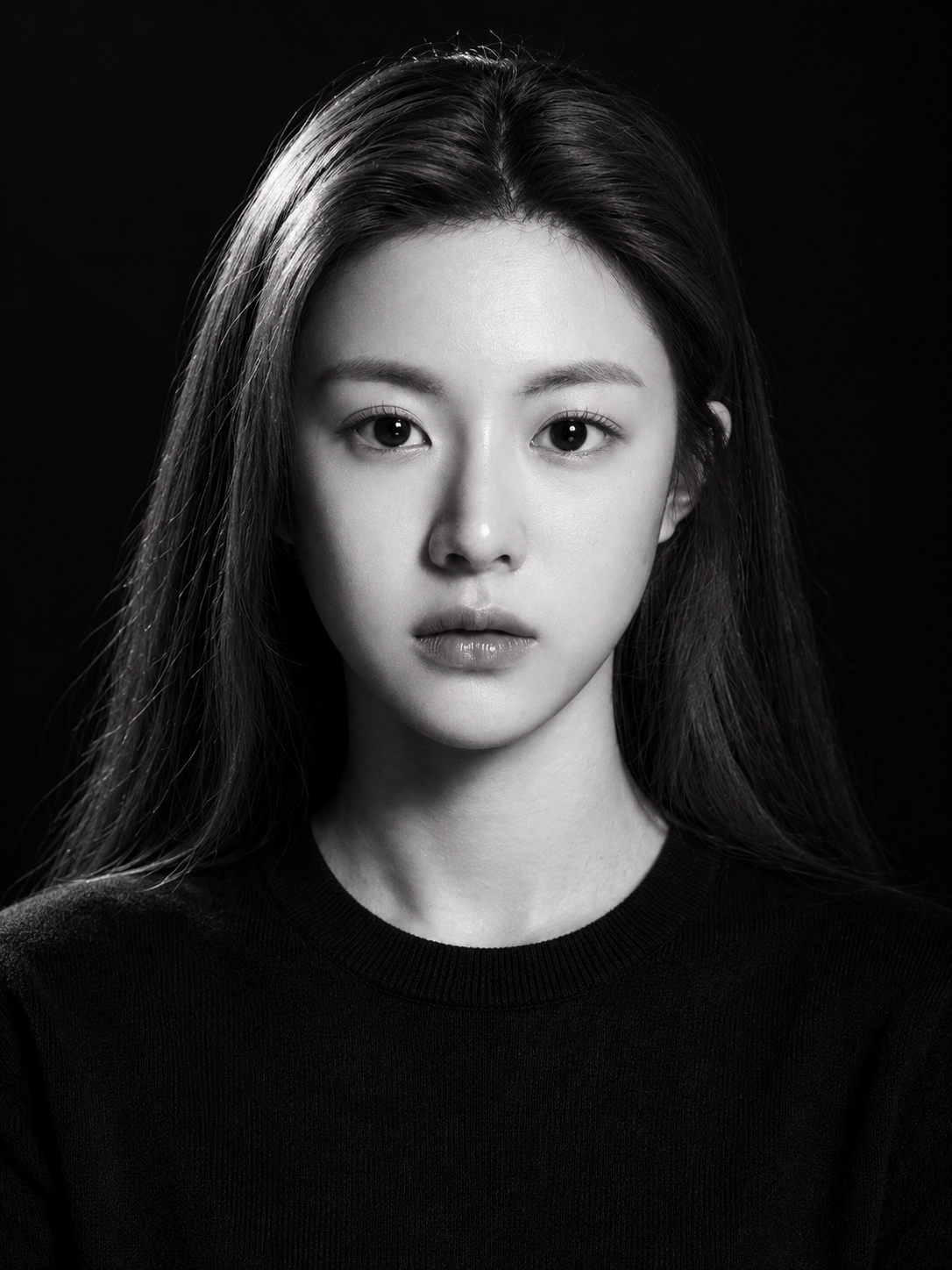 硬光黑白影棚女性肖像 — AI image creation