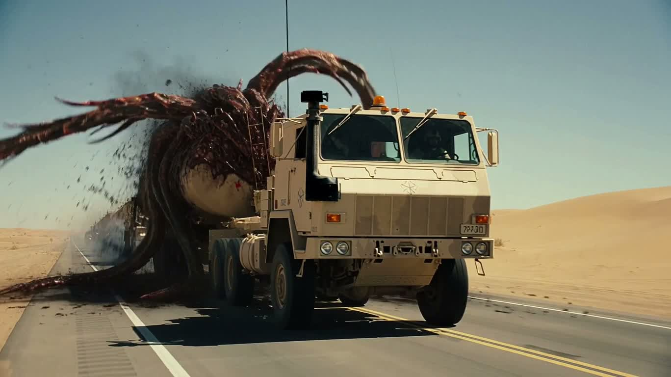 Giant Beast Attacks Fuel Convoy in the Desert