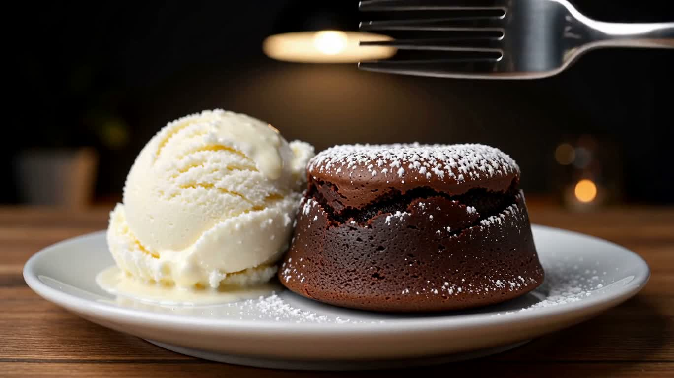 溶岩チョコレートケーキのクローズアップ