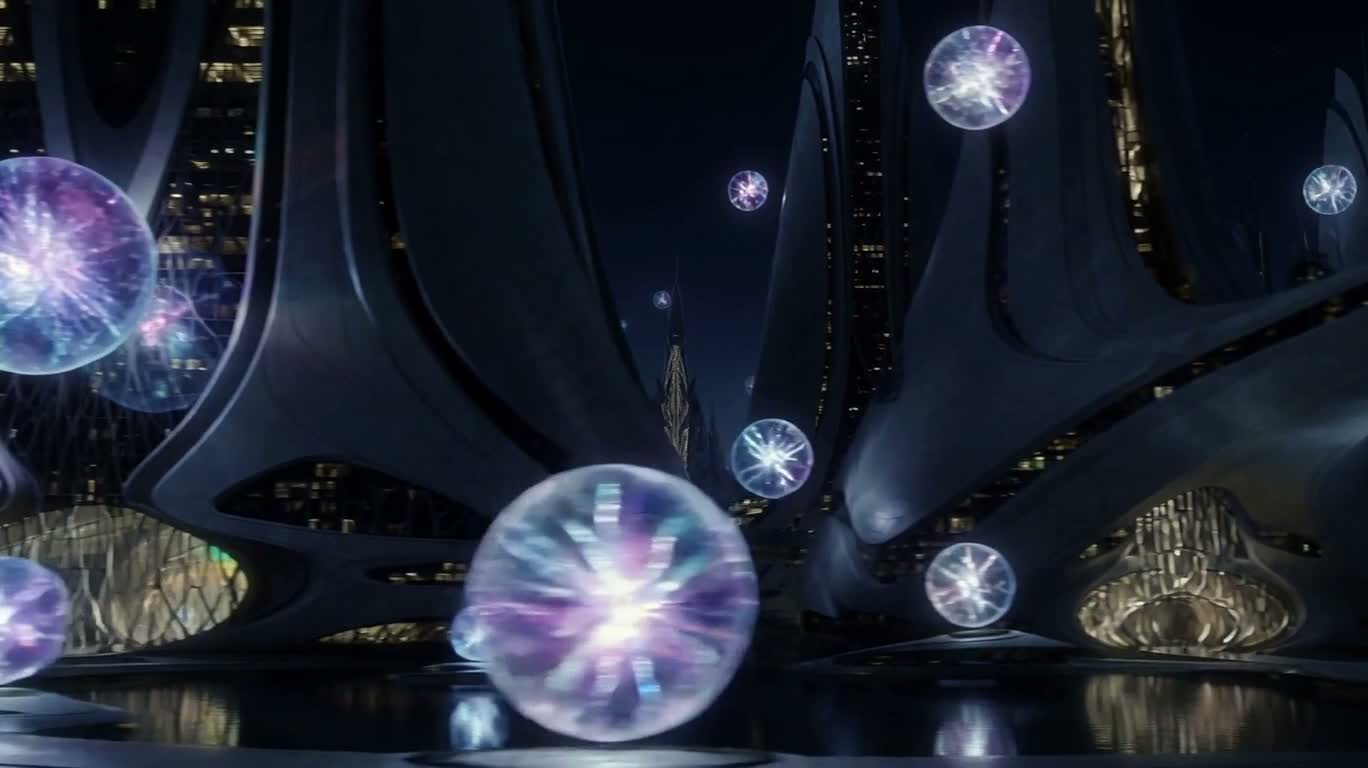 Cité nocturne aux cristaux suspendus — AI video creation