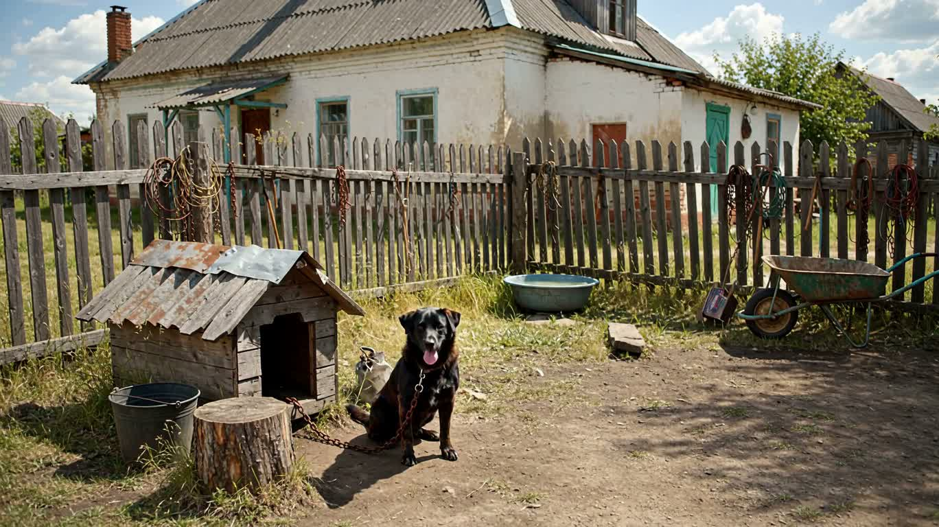 Interview canine dans la cour poussiéreuse