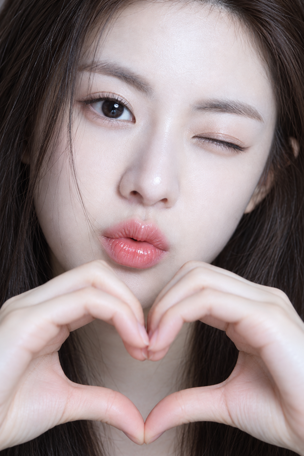 女生双手比出一个心形