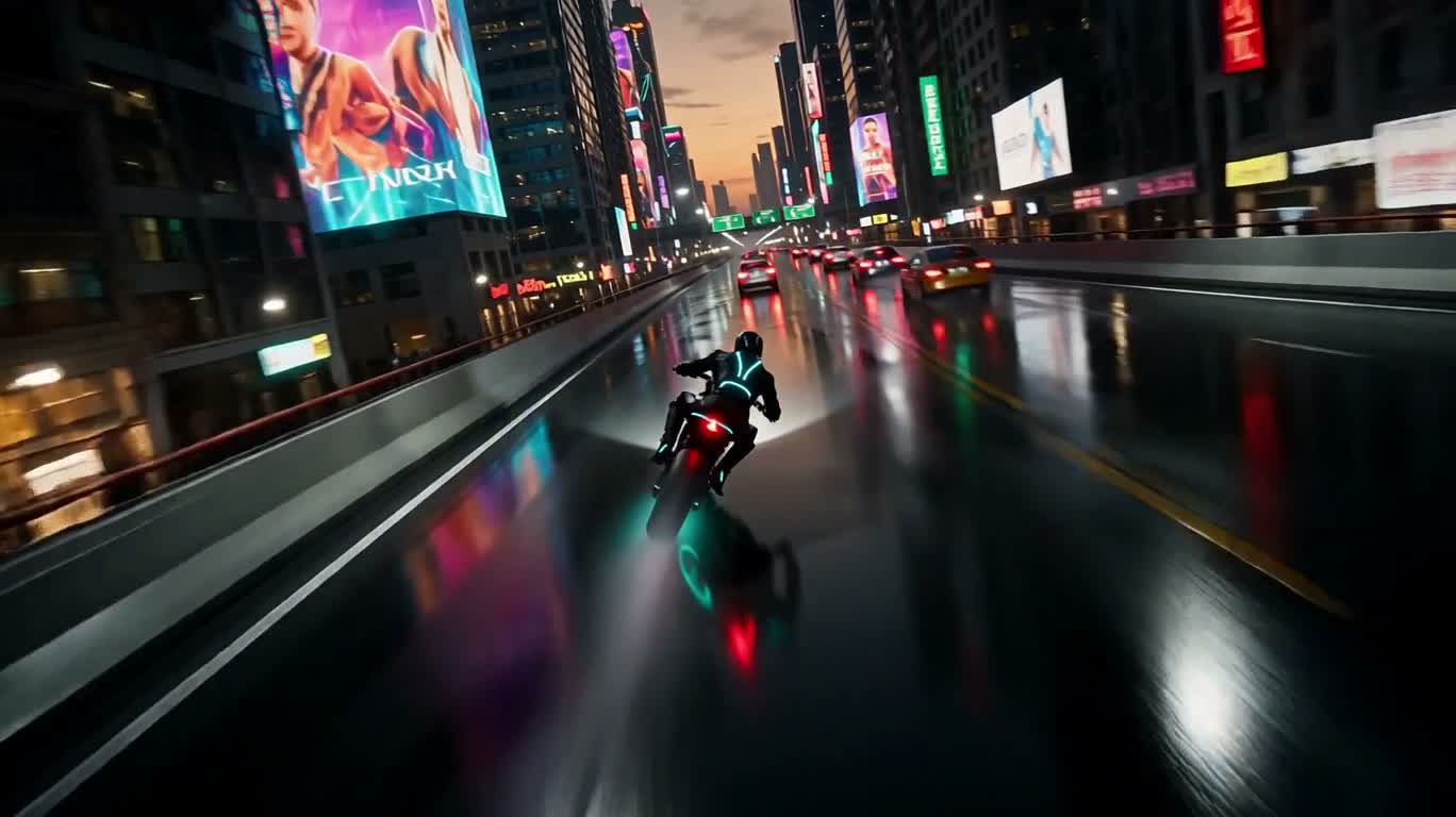 Nhảy vọt đô thị neon: mô tô cyber nhảy dù
