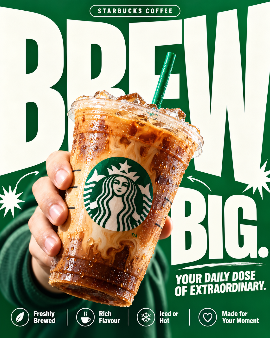 스타벅스 BREW BIG 대형 타이포그래피 아이스 음료 광고 포스터