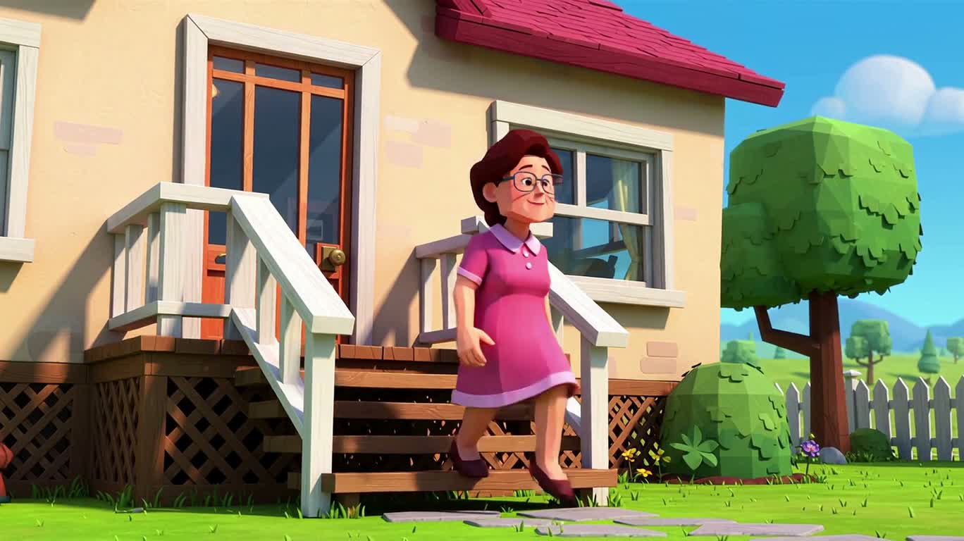 Mamie low-poly nourrit le chat