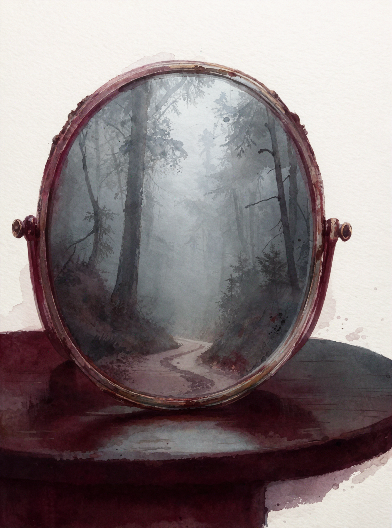 Forêt dans le miroir · Journal aquarelle — AI image creation