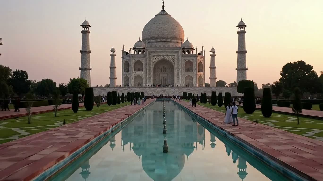 Voyage aérien au Taj Mahal à l'aube