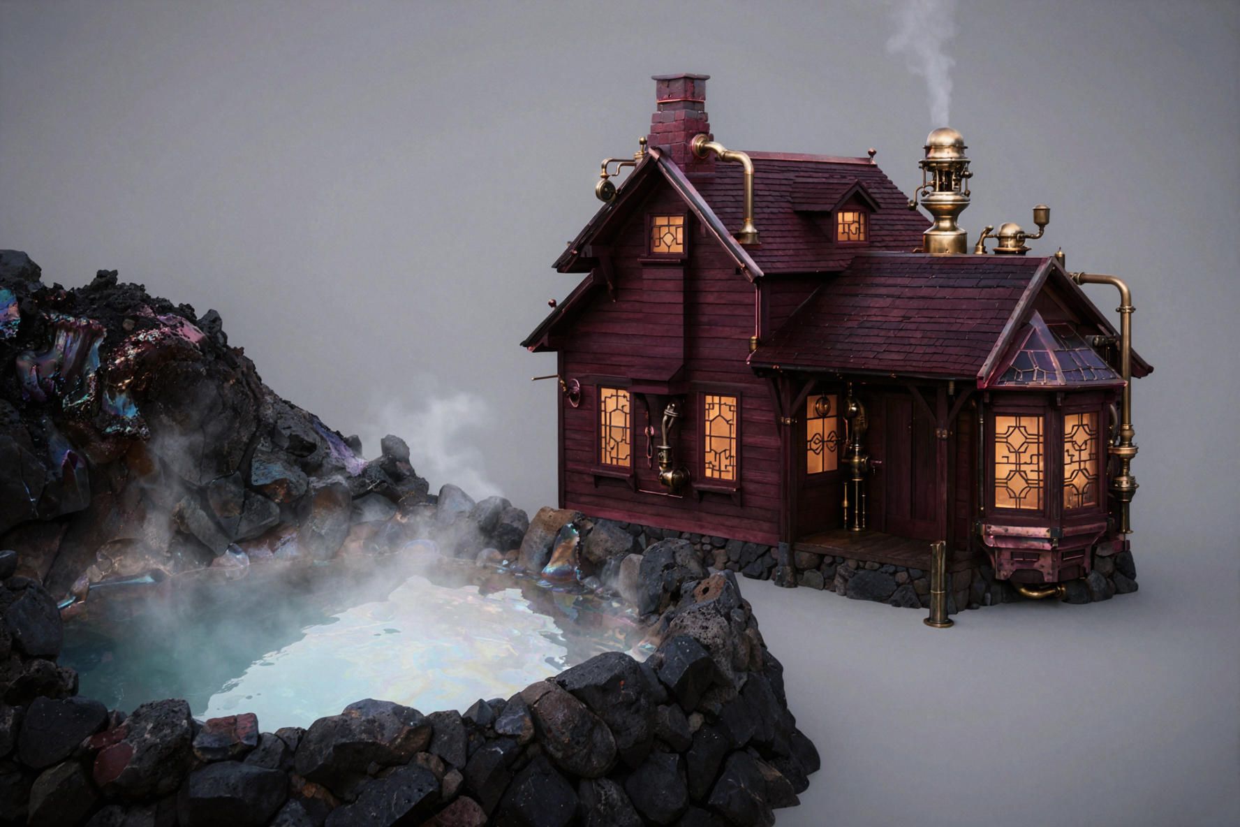 火山温泉旅店 · 蒸汽朋克 — AI image creation