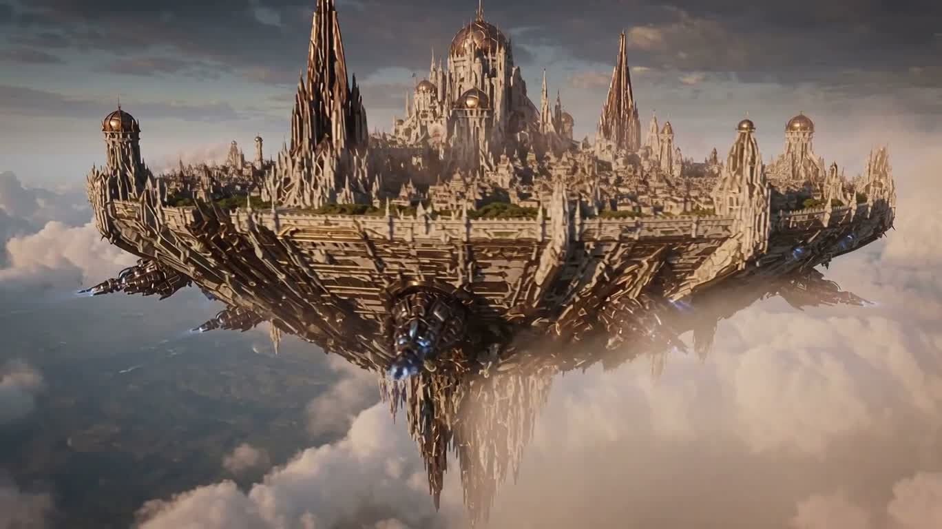 Cité flottante au-dessus des nuages