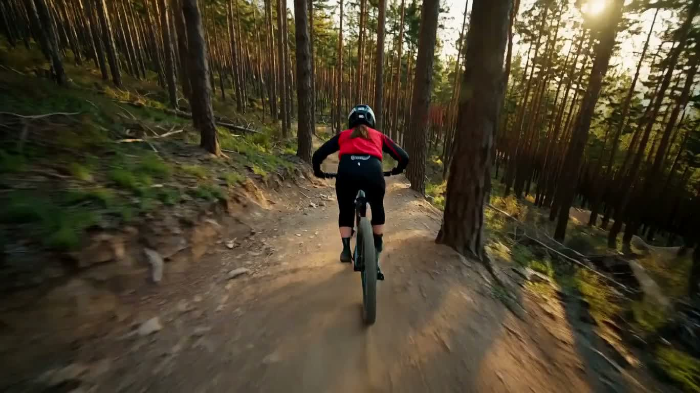 Course dans les pins : backflip en VTT