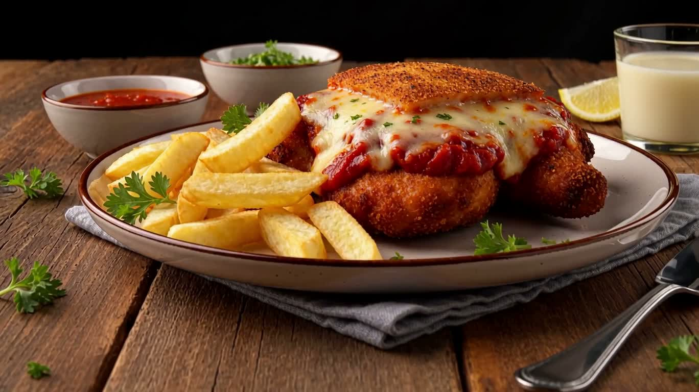 Country-Style Chicken Parmesan Fries Food Photography