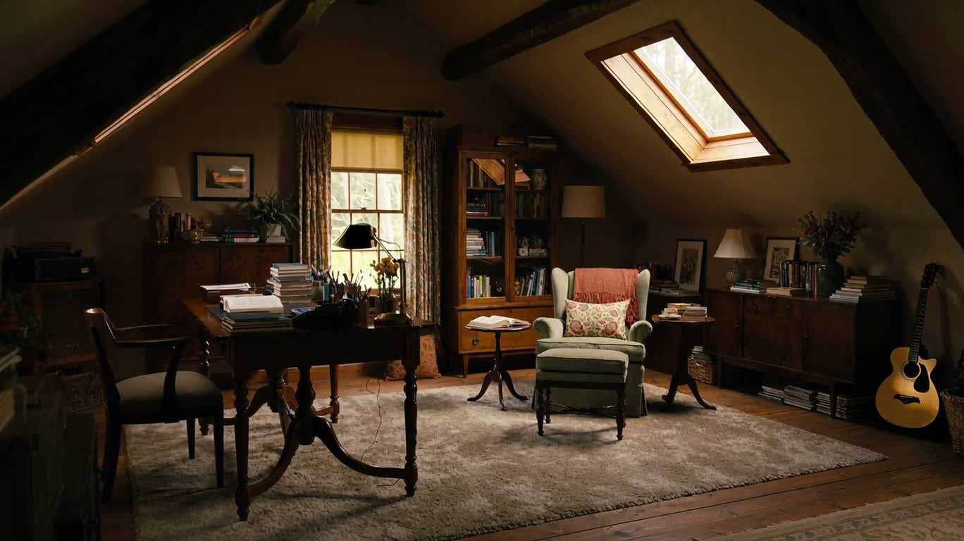 Bureau de grenier sous une verrière