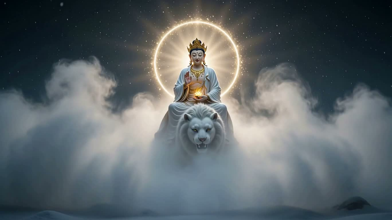 雪域慈航：观音与白狮