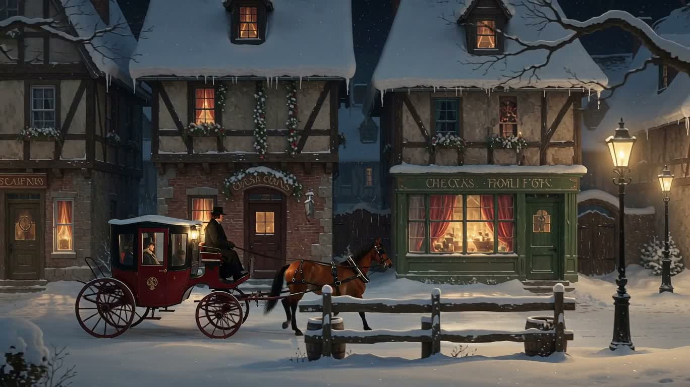 雪の夜の馬車の町