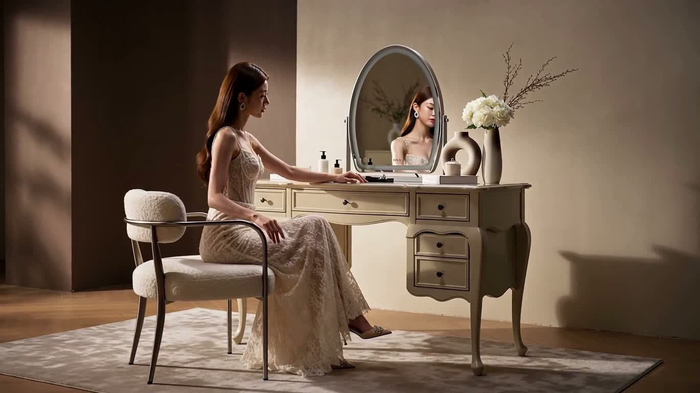 Elegant Moments Before the Vanity Mirror