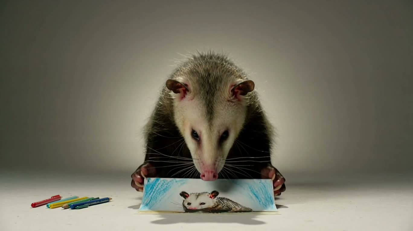 Opossum Displaying Artwork