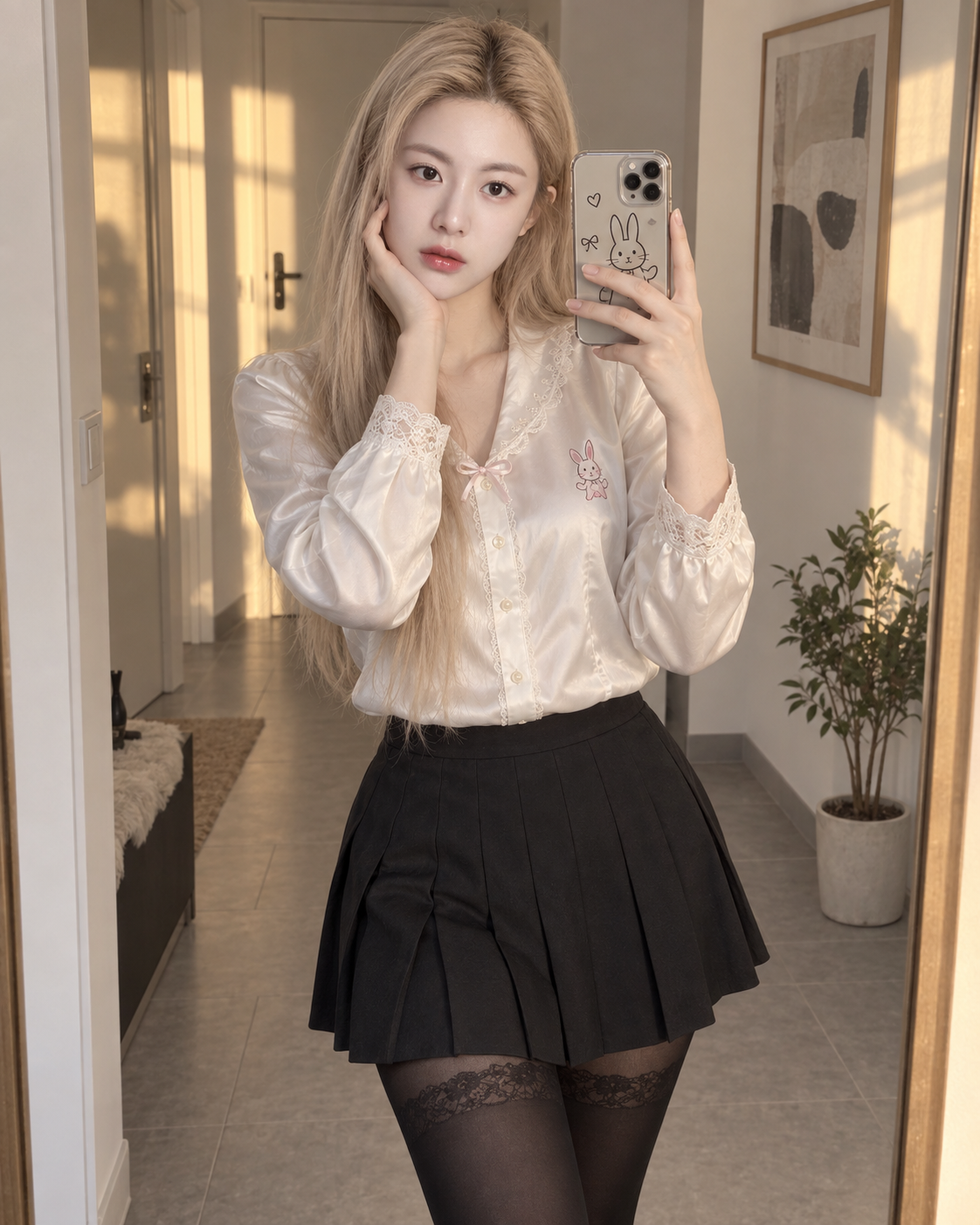 成年女性柔和哥特甜美混搭镜前自拍