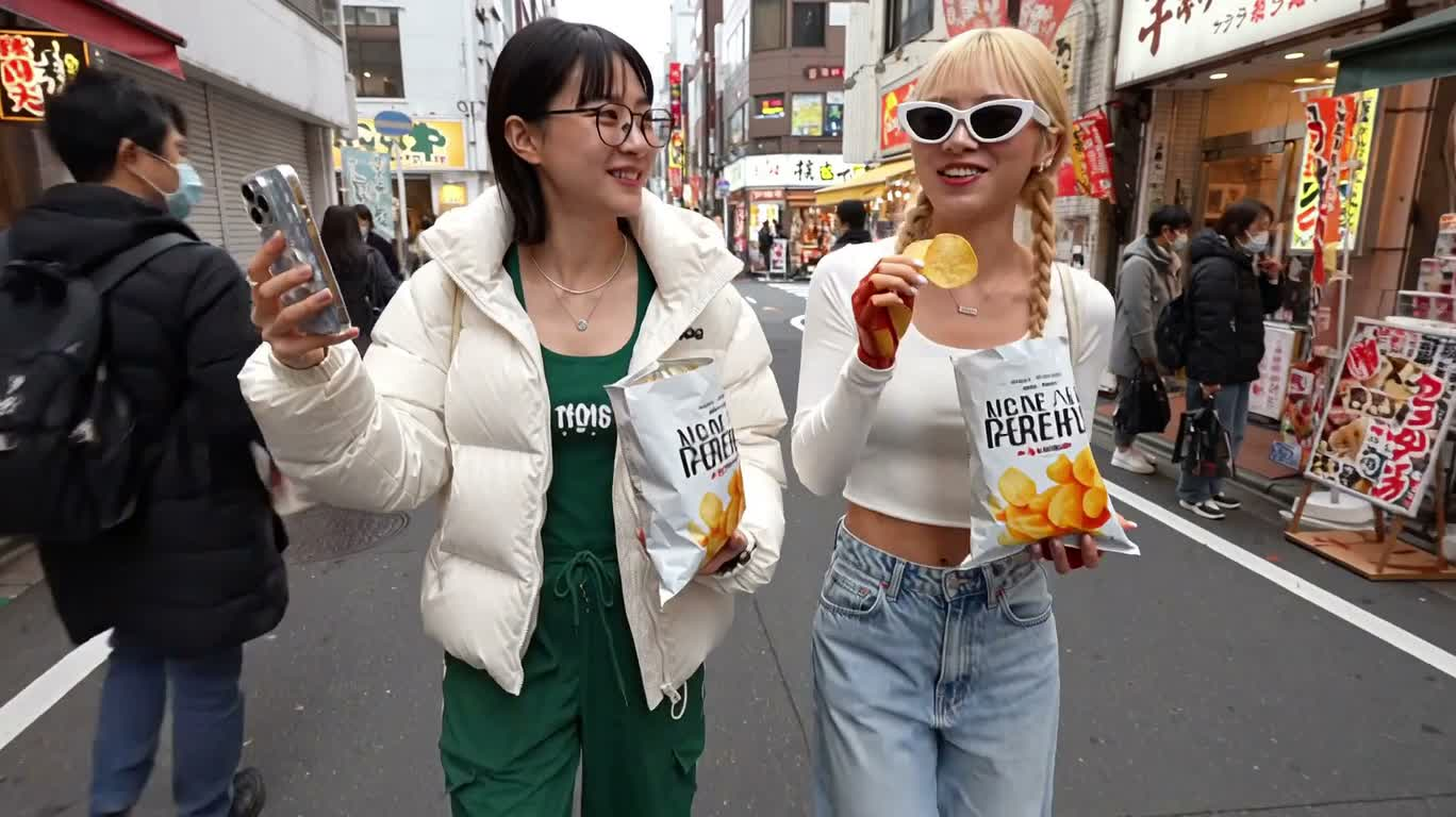东京街头双人自拍漫步