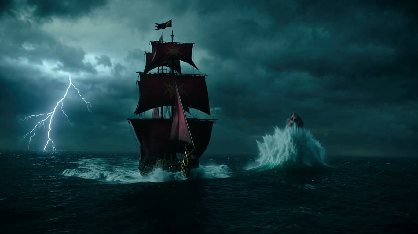 Crimson Dragon over the Stormy Sea