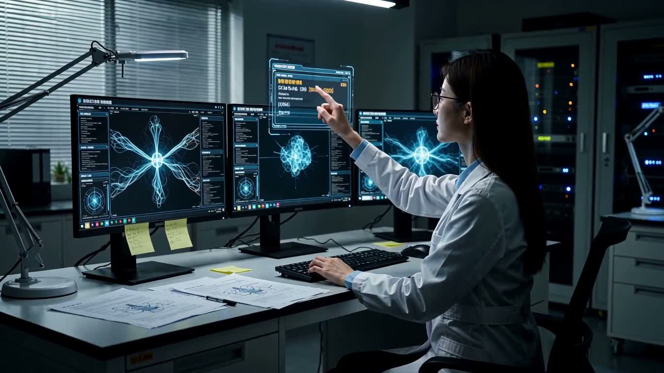 Thức tỉnh trong phòng thí nghiệm xanh thẳm — AI video creation