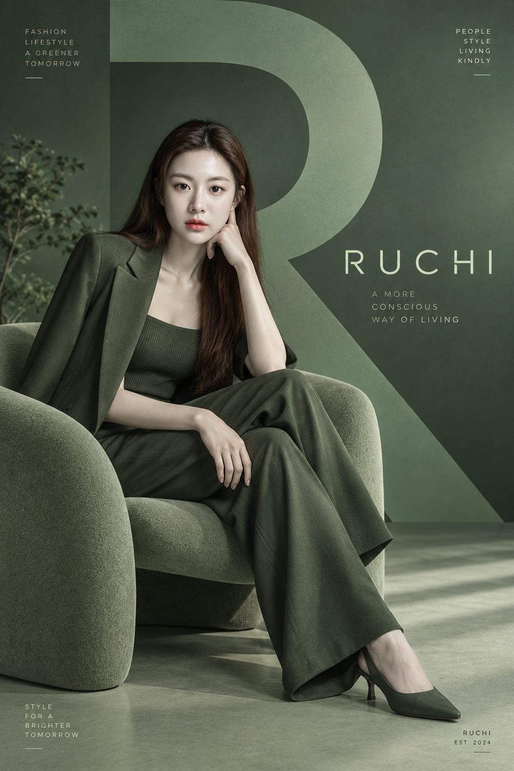 RUCHI Green Minimalist Editorial Brand Poster — AI image creation