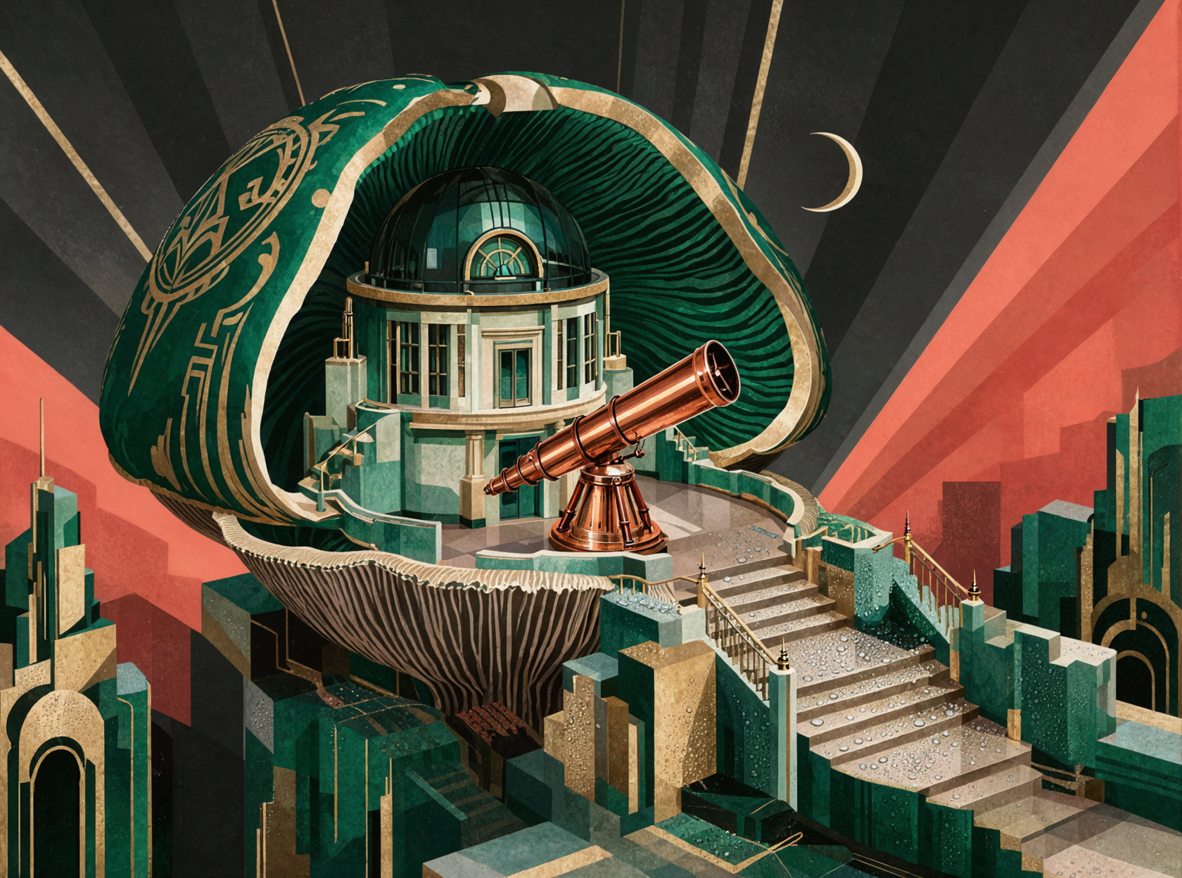 Đài thiên văn nấm · Art Deco — AI image creation